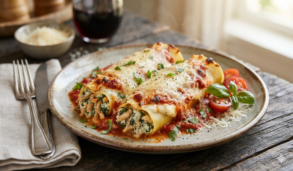 Canelones de acelga y pollo
